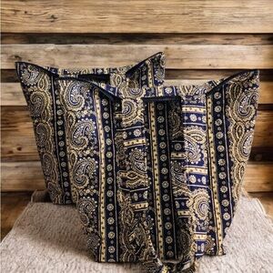 Navy and Gold Paisley Tote Bag